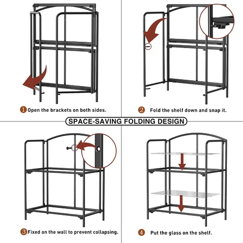 Miniatura 4 de Crofy - Estantería plegable sin montaje para sala de estar, estantería plegable de 2 niveles en color negro para oficina en casa, organizador