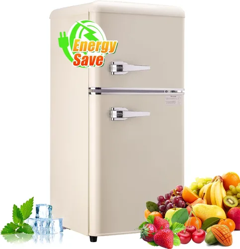 Miniatura 9 de Cucina Magica Mini Refrigerador para Dormitorio, Mini Refrigerador de 3.2 pies cúbicos, Refrigerador retro con puertas dobles ajustables