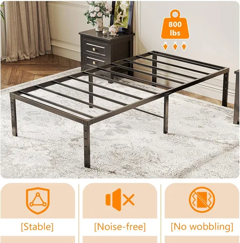 Miniatura 3 de VINGLI Marco de cama individual de 12 pulgadas, plataforma de metal resistente, no necesita somier, soporte de listones de acero resistente, fácil
