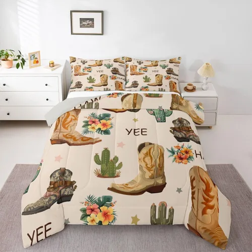 Miniatura 13 de Erosebridal Western Cowgirl Twin Bedding Set Western Cowboy Comforter Set for Kids Girls Horseshoe Boots Southwestern Comforter Wild West Cactus
