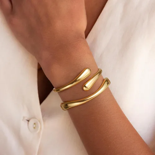 Miniatura 3 de Brazaletes de oro, para mujer, modernos, chapados en oro de 18 quilates, juego de brazaletes gruesos de oro, no se deslustra, impermeable, regalos
