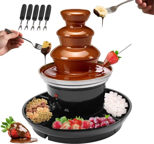 Fuente de fondue de chocolate, fuente de fiesta de 3 niveles de 40 W, motor de calefacción de fuente de acero inoxidable, derretidor de chocolate