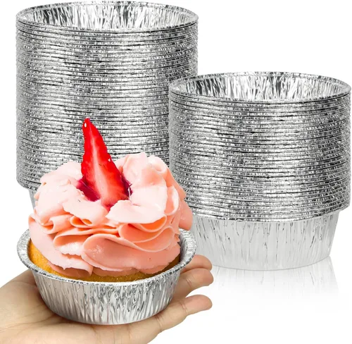 Miniatura 14 de Paquete de 100 moldes redondos de papel de aluminio para tartas de 4 pulgadas, latas desechables de papel de aluminio para hornear, cocinar