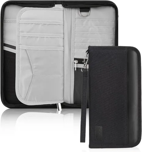 Miniatura 10 de Boonbery Cartera de pasaporte familiar con bloqueo RFID para 4-6 mujeres y hombres, organizador de documentos de viaje impermeable, funda