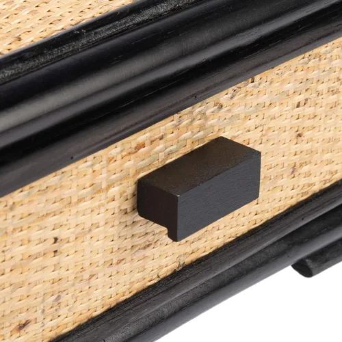 Miniatura 5 de SAFAVIEH Home Collection - Mesita de noche Roya negra y natural con cajón y estante, mesa de acento costera, marco estilo bambú y cajón de ratán