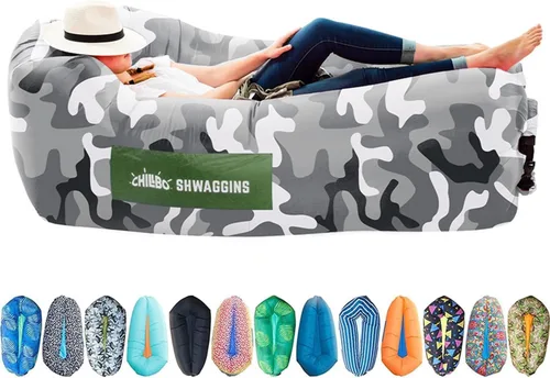 Miniatura 16 de Chillbo Inflatable Couch – Unique Designs - No-Pump Setup, Ripstop Polyester, Stability Pegs, Fun Prints - Portable Air Inflatable Lounger for Azul