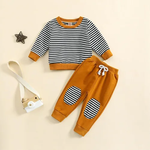 Miniatura 2 de Ropa de otoño e invierno para niña pequeña, cuello redondo, manga larga, estampado a rayas, camiseta de verano para bebé