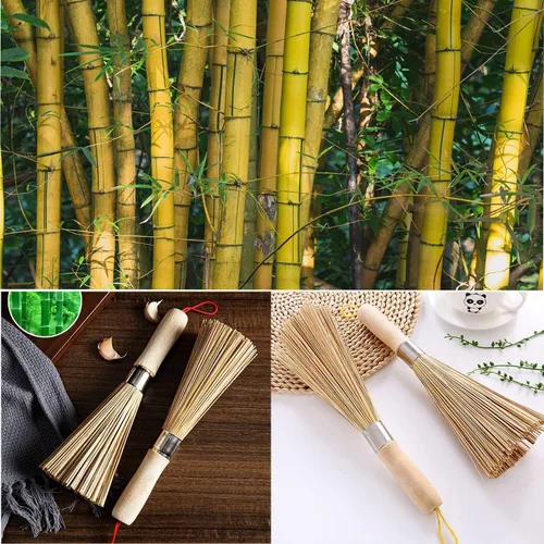 Miniatura 2 de Paquete de 2 cepillos tradicionales de bambú para wok, limpiador natural para sartén de hierro fundido, cepillo de limpieza de cocina antiarañazos