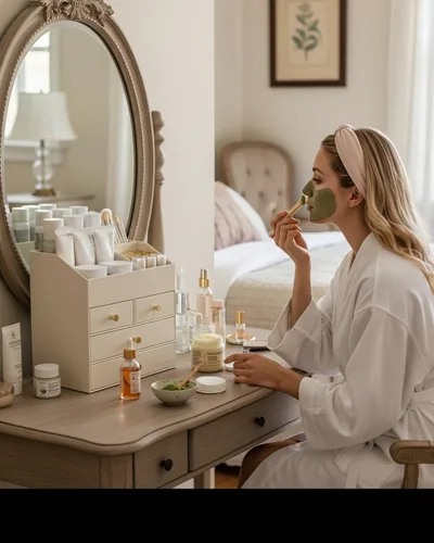 Miniatura 2 de Vlando Organizador de Maquillaje para Encimera, Organizador Grande de Tocador de Cuero PU, Almacenamiento de Maquillaje con 4 Cajones, Organizadores
