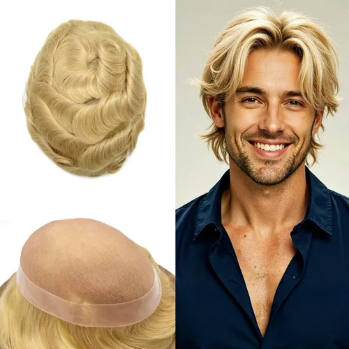 Miniatura 53 de Mens Toupee Hair Piece Real Human Hair Fine Mono Toupee para hombres Sistema de reemplazo de cabello para hombre Postizo Protesis Capilar Para