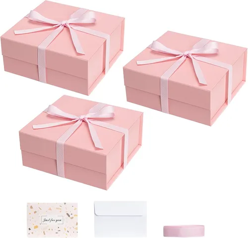 Miniatura 13 de CHARMGIFTBOX Cajas de regalo con tapas, 7.4 x 7.0 x 3.2 pulgadas, pequeña caja de regalo magnética azul Auqa con tarjeta, pequeñas cajas plegables