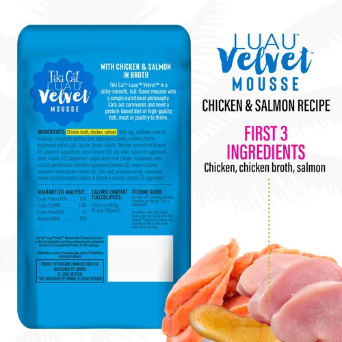 Miniatura 5 de Tiki Cat Luau Velvet Mousse, pollo y salmón en caldo, nutrición completa para una dieta equilibrada, comida húmeda para gatos para todas las etapas