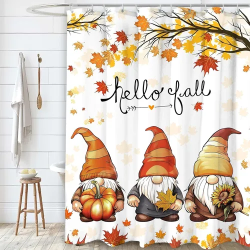 Miniatura 7 de Cortina de ducha de otoño de Acción de Gracias, 72 x 72 pulgadas, juego de cortinas de baño de otoño, cosecha, pavo de Acción de Gracias con ganchos