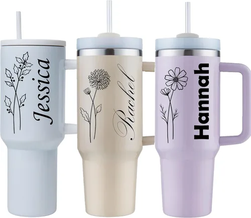 Vaso personalizable de 40 onzas con asa y tapa con pajilla, regalos inspiradores para mujeres, colores vivos, acero inoxidable con aislamiento