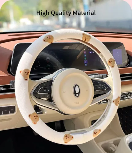Miniatura 2 de Funda de volante de microfibra de lino para mujeres, se ajusta a 15 pulgadas, coche con linda corbata de moño, antideslizante, transpirable, que