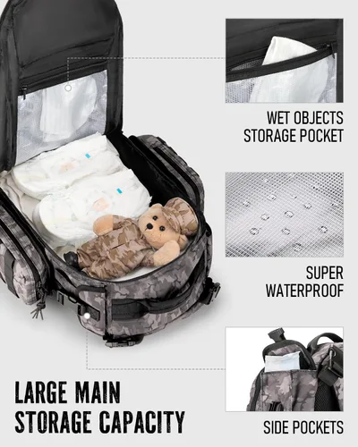 Miniatura 4 de Bolsa de pañales para papá, mochila para pañales para hombres con cambiador de pañales, mochila para pañales militar con cinta Molle, bolsa