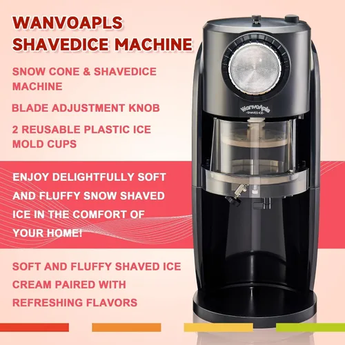Miniatura 3 de Máquina de Hielo Raspado - Máquina de Conos de Nieve Equipada con Cuchilla de Acero Inoxidable, Botón de Ajuste para Regular Libremente el Grosor
