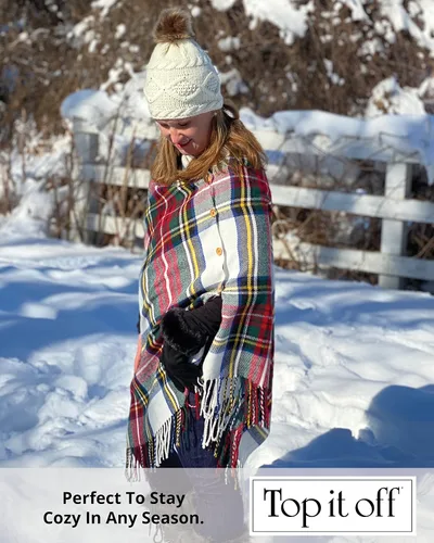 Miniatura 4 de Top It Off 3-in-1 Wrap - Womens Convertible Shawl - Versatile, Stylish Design - Button & Fringe Detail - Wear as a Poncho