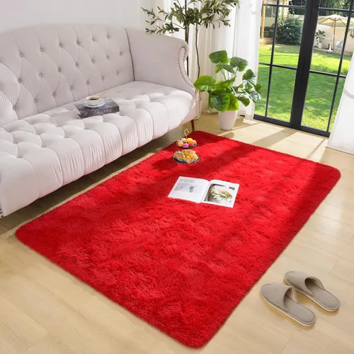 Miniatura 21 de DETUM Alfombra pequeña de 2 x 3 pies para dormitorio, Kicthen entrada, pasillo, lavable, antideslizante, color borgoña, alfombras de felpa