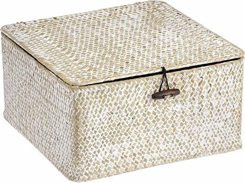 Miniatura 18 de Hipiwe Cestas de Mimbre para Estantes Contenedores con Tapa Cesta de Almacenamiento de Hierba Marina Tejida a Mano Organizador Multiusos Doméstico