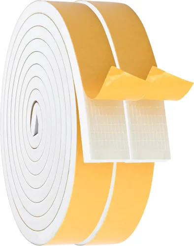 Miniatura 37 de Burlete de cinta de espuma autoadhesiva blanca para puertas y ventanas de 1 pulgada × 3/4 pulgada × 13 pies, tira de sellado de espuma de alta Blanco