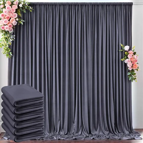 Miniatura 141 de Cortinas de telón de fondo blanco de 30 pies x 8 pies para fiestas de boda, 6 paneles de 5 pies x 8 pies, cortinas de fotografía de poliéster sin