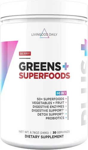 Livingood Daily Verdes y superalimentos en polvo, súper verdes para la salud intestinal, jugo verde en polvo con espirulina, clorella y enzimas