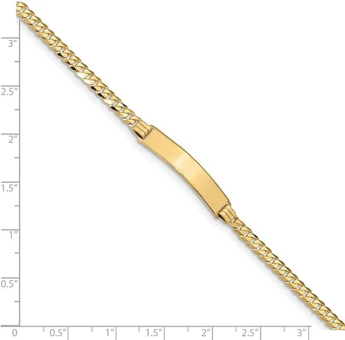 Miniatura 3 de Pulsera de identificación de eslabones cubanos planos de oro amarillo de 14 quilates con cierre seguro de langosta (0.217in), Oro