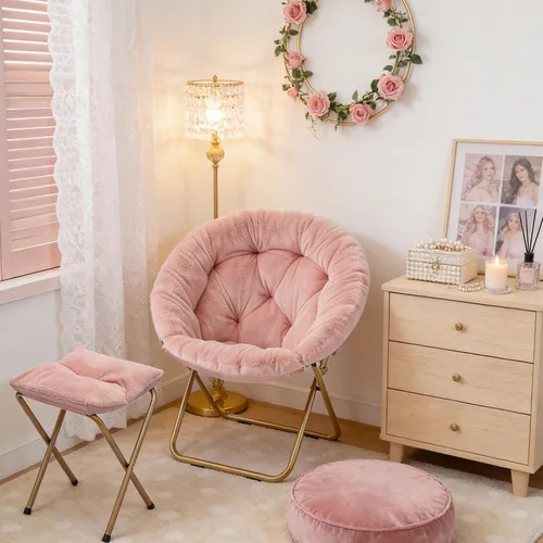 Miniatura 2 de Magshion Silla plegable para adultos con otomana, silla de lectura circular para dormitorio, sala de estar y dormitorio, asiento decorativo cómodo