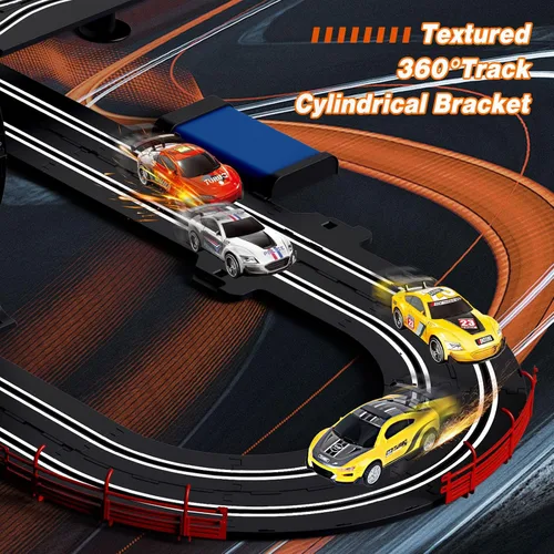 Miniatura 4 de Slot Car Race Track a escala 1:43 para niños, pistas LED eléctricas, doble carreras, 4 autos con faros, juguete grande, juego de pistas de regalo