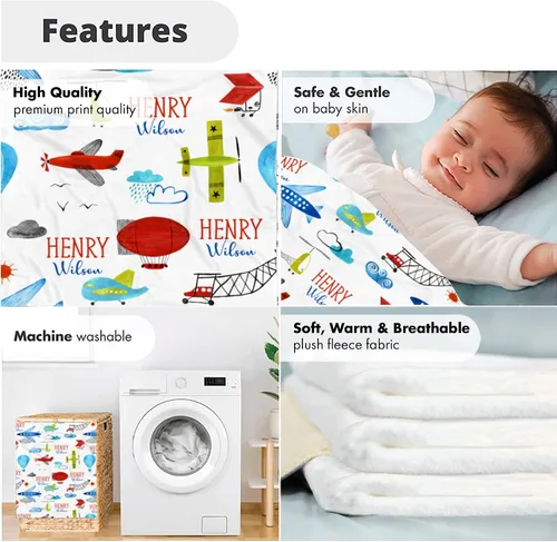 Miniatura 5 de Manta de bebé de avión personalizada, manta de bebé con nombre, manta de bebé con nombre, manta de bebé niño, manta de bebé con monograma, manta