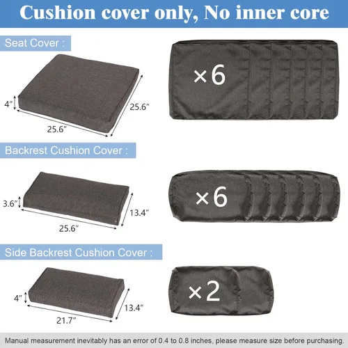 Miniatura 2 de Fundas de cojín de repuesto para patio, 14 piezas, fundas de cojines para exteriores para muebles de patio, juego de conversación de mimbre de 6