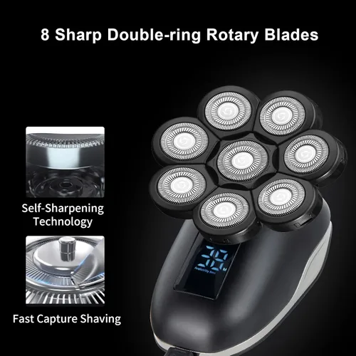 Miniatura 6 de Cabezales de repuesto para afeitadora de cabeza, cuchillas de repuesto para hombres calvos, cuchillas giratorias de acero inoxidable 7D para Negro8
