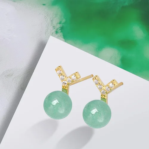 Miniatura 25 de Jade Earrings Studs,Green Jade Earrings for Women,925 Sterling Silver Earrings Studs for Sensitive Ears,Handmade Jade Earrings for Birthday