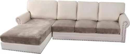 Miniatura 200 de H.VERSAILTEX - Funda de terciopelo elástica y afelpada para protección de cojines de sofá biplaza, silla o sofá, 2 piezas, tamaño grande, color gris