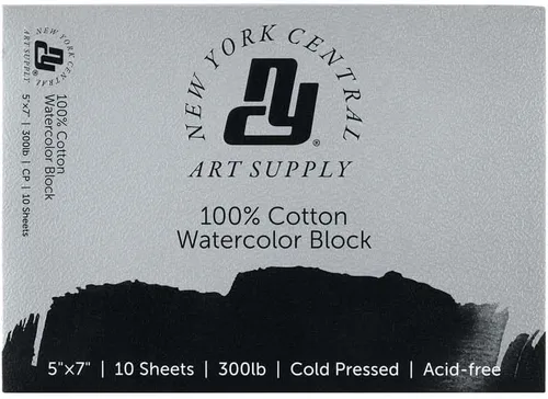 Miniatura 13 de New York Central Bloque de acuarela, prensa fría de 300 libras/22.58 oz/m², 4 x 10 pulgadas, 10 hojas en total, papel de acuarela archivado