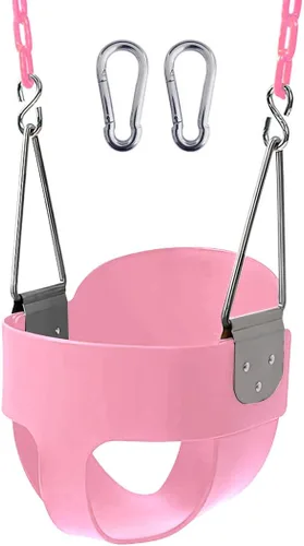 Asiento de columpio para niños pequeños con respaldo alto 59 con cadenas revestidas de plástico resistente, totalmente montado para accesorios de