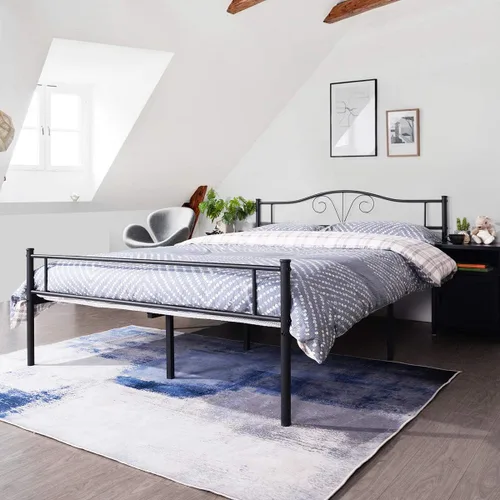 Miniatura 14 de Cabecero de cama de metal resistente para cama individual, estructura de acero, revestimiento de plata, estilo retro, sin necesidad de almacenamiento