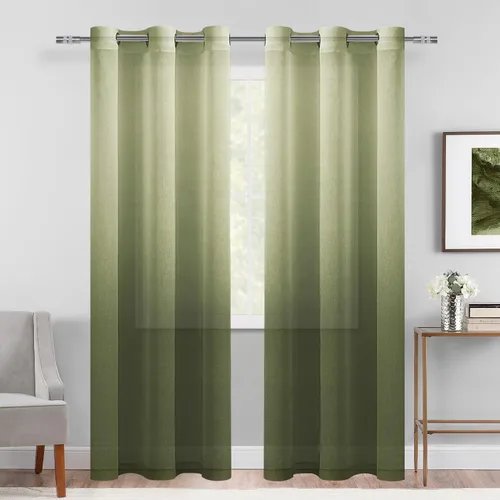 Miniatura 12 de DWCN Cortinas Transparentes Ombré - Cortinas de Lino Sintético con Gradiente Semi Voile con Ojales en la Parte Superior para Dormitorio y Sala
