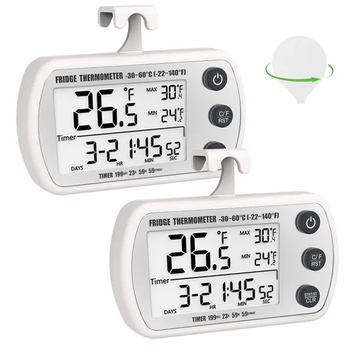 Termómetro digital para refrigerador, paquete de 2, termómetro impermeable para refrigerador, termómetro congelador de pantalla grande de 2.25 Blanco