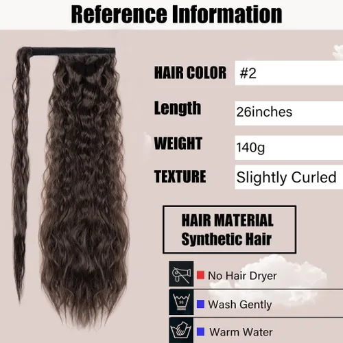 Miniatura 4 de rosmile Extensión de cola de caballo con ondas de maíz, alrededor de 26 pulgadas de largo, rizada, ondulada, extensión de cola de caballo sintética