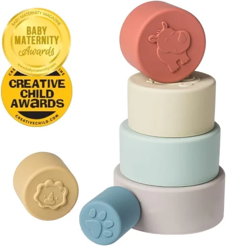 Miniatura 3 de Mary Meyer Vasos apilables de silicona para bebés y niños pequeños, regalos preescolares de 6 meses, 11 pulgadas, animales