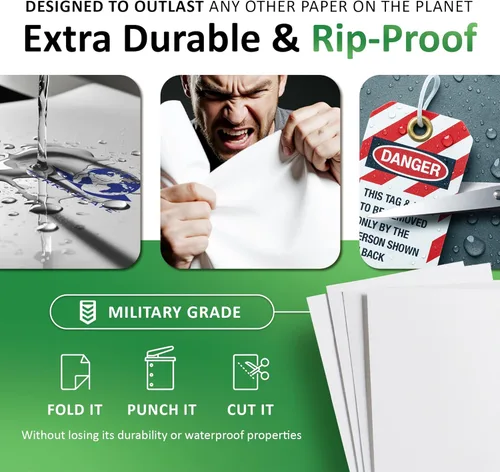 Miniatura 3 de TerraSlate Papel impermeable imprimible para impresora láser, 10 milésimas de pulgada de grosor de 8.5 x 14 pulgadas, 250 hojas, papel de impresora