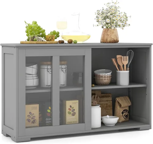 Miniatura 4 de Aparador de buffet compacto de 42 pulgadas con puertas correderas de vidrio y estante ajustable para comedor, sala de estar