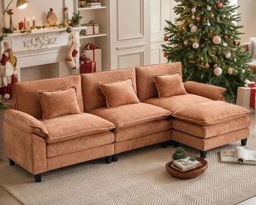 Miniatura 21 de Sofá modular seccional, sofá de nube con otomana, asiento profundo de felpilla en forma de L para sala de estar y apartamento