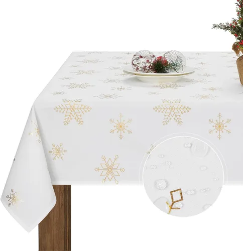 Miniatura 8 de Mantel de Navidad, mantel de copo de nieve gris y blanco, mantel impermeable de Navidad gris para comedor, cocina, vacaciones de invierno, funda