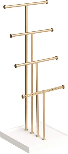 Tienda Basics - Soporte para joyas de cuatro niveles, con forma de árbol, color blanco y latón