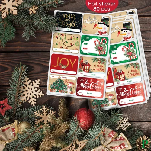 Miniatura 5 de 80 Etiquetas Adhesivas Grandes de Papel de Aluminio para Regalos de Navidad, 8 Diseños Jumbo - Etiquetas de Nombre de Navidad de y para Navidad