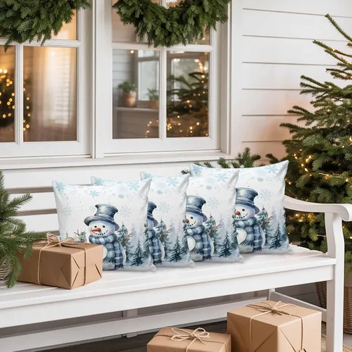 Miniatura 7 de Funda de almohada de invierno para exteriores, impermeables, paquete de 2 fundas de cojín con diseño de copos de nieve en acuarela de Navidad