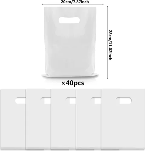 Miniatura 2 de 40 bolsas de regalo de plástico blanco para dulces, bolsas de plástico troqueladas para cumpleaños, baby shower, boda, fiesta